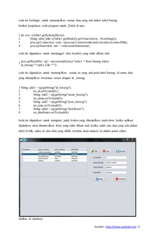 Tutorial lanjutan java netbeans 8 : Create Read Update Delete | DOCX