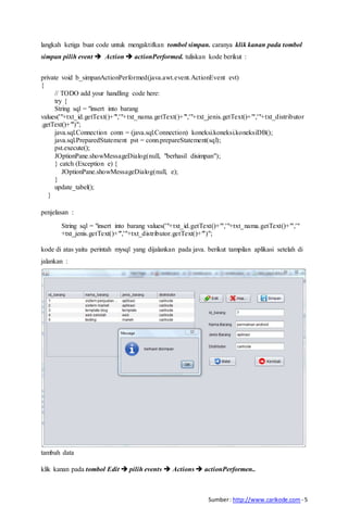 Tutorial lanjutan java netbeans 8 : Create Read Update Delete | DOCX