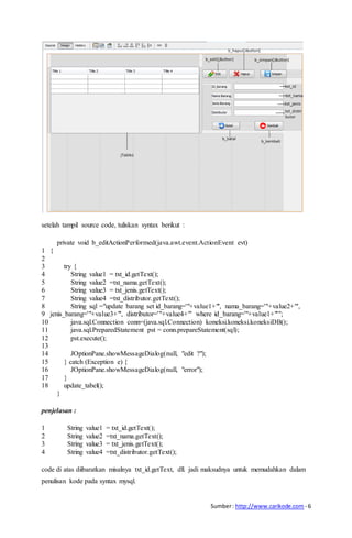 Tutorial lanjutan java netbeans 8 : Create Read Update Delete | DOCX