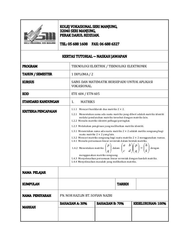 Tutorial Matriks Jawapan
