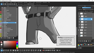 Shading es el proceso por el
cual se construyen las
sombras y luces. Este
proceso se realiza
enteramente en grises.
 