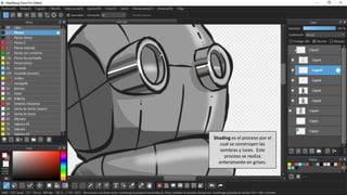 Shading es el proceso por el
cual se construyen las
sombras y luces. Este
proceso se realiza
enteramente en grises.
 