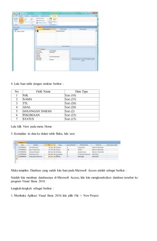 Tutorial membuat database menggunakan vb | DOCX