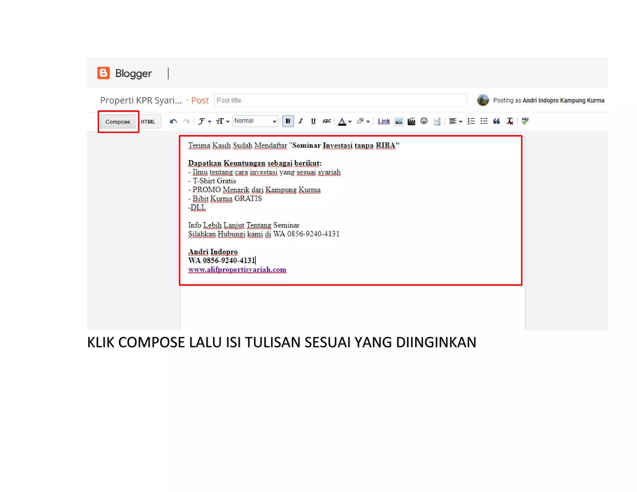 KLIK COMPOSE LALU ISI TULISAN SESUAI YANG DIINGINKAN
 