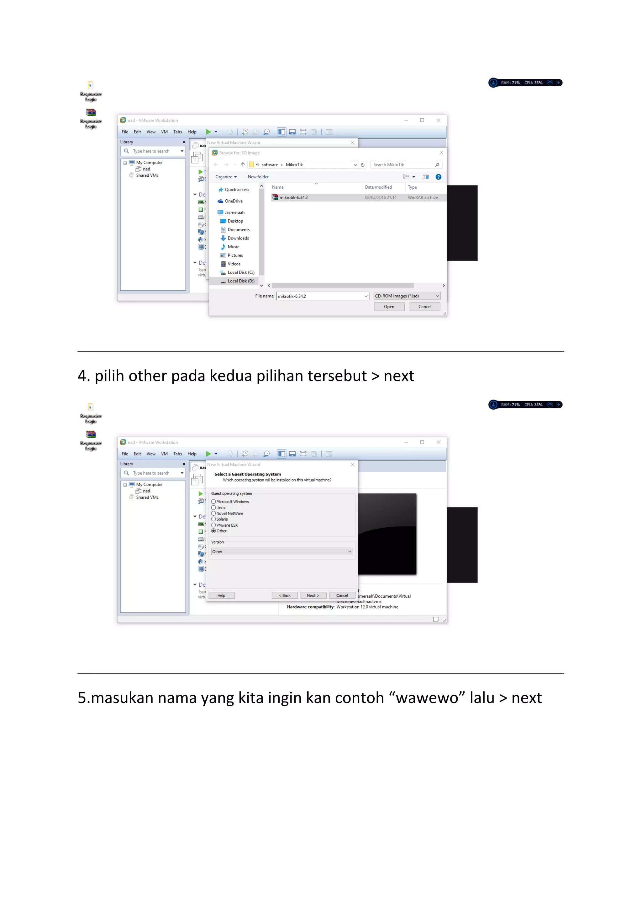 4. pilih other pada kedua pilihan tersebut > next
5.masukan nama yang kita ingin kan contoh “wawewo” lalu > next
 