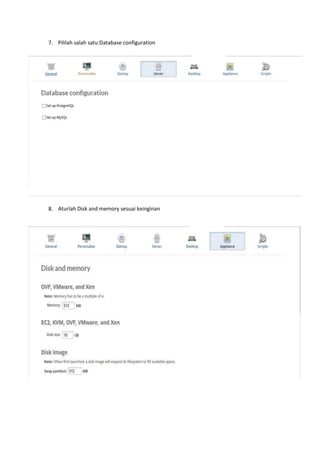 7. Pililah salah satu Database configuration
8. Aturlah Disk and memory sesuai keinginan
 