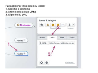 Para adicionar links para seu tópico:
1. Escolha o seu tema
2. Alterne para a guia Links
3. Digite o seu URL

 