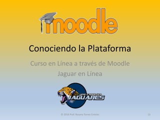 Conociendo la Plataforma
Curso en Línea a través de Moodle
Jaguar en Línea
© 2016 Prof. Rosana Torres Cintrón 13
 