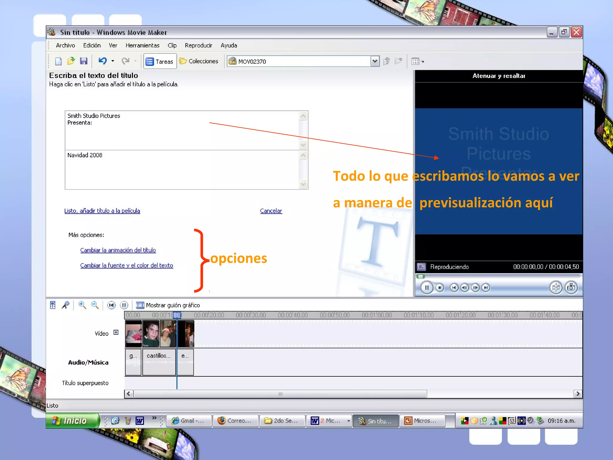 Todo lo que escribamos lo vamos a ver
           a manera de previsualización aquí


opciones
 