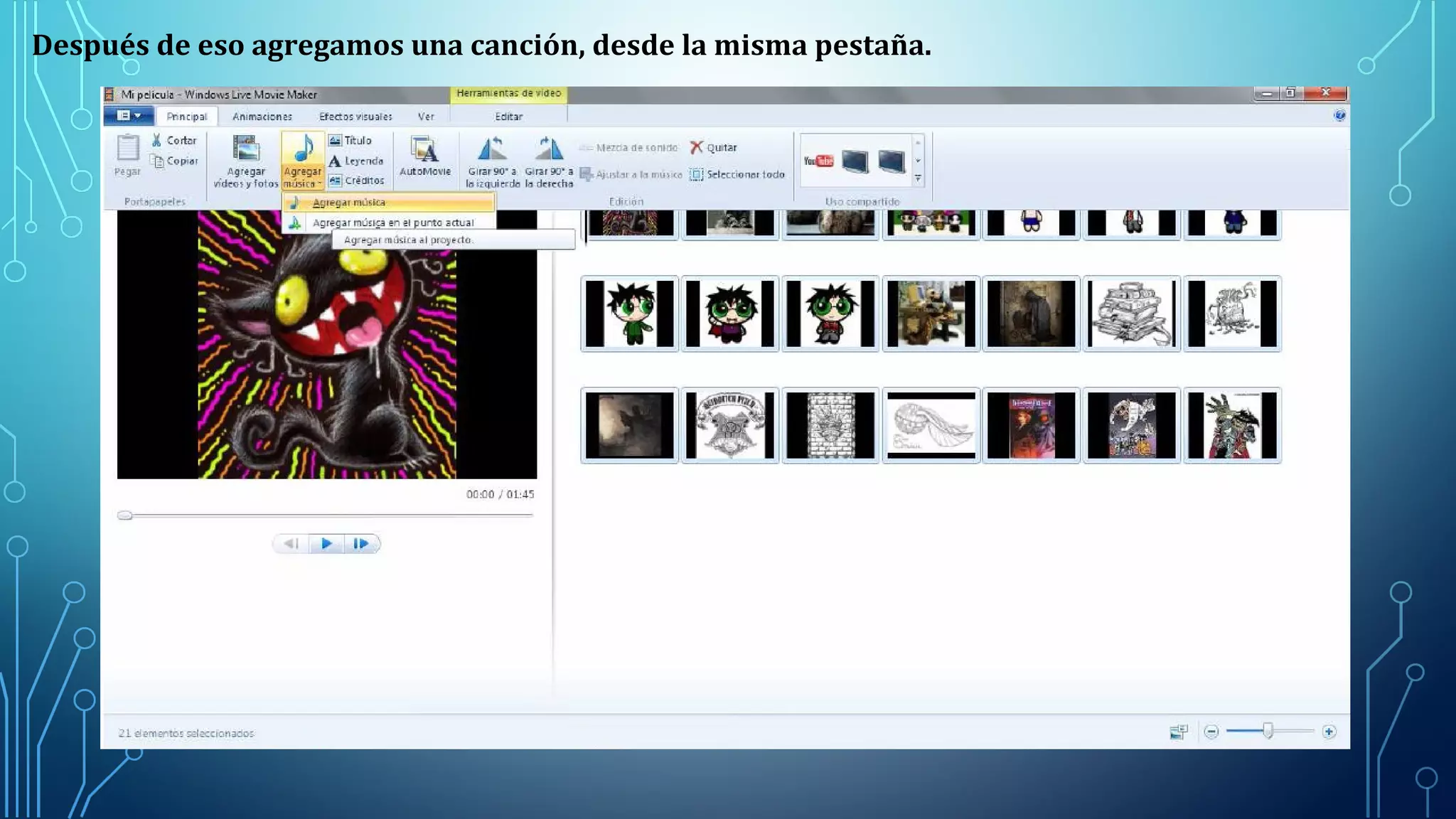 Después de eso agregamos una canción, desde la misma pestaña.
 