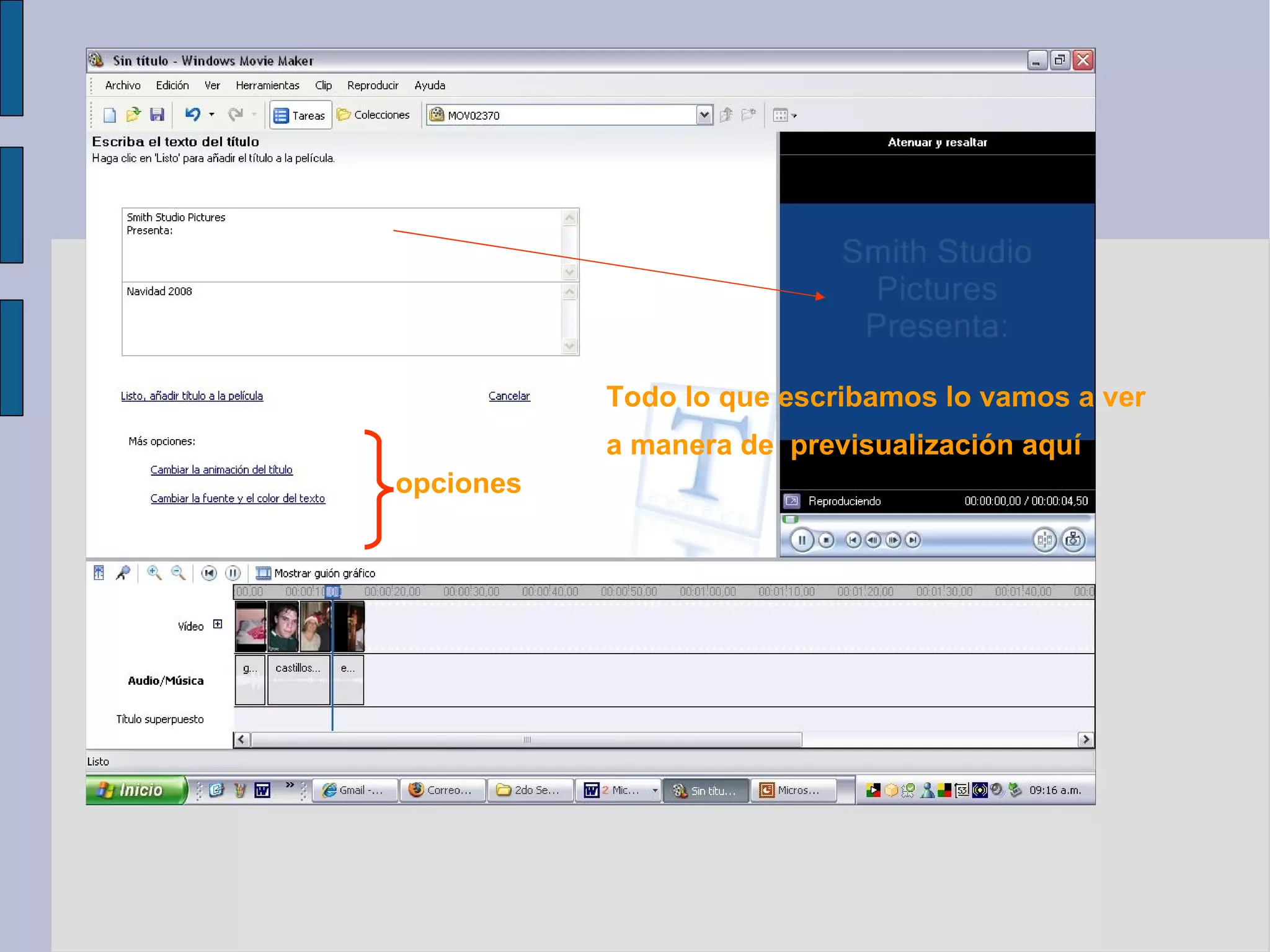 Todo lo que escribamos lo vamos a ver a manera de  previsualización aquí opciones 