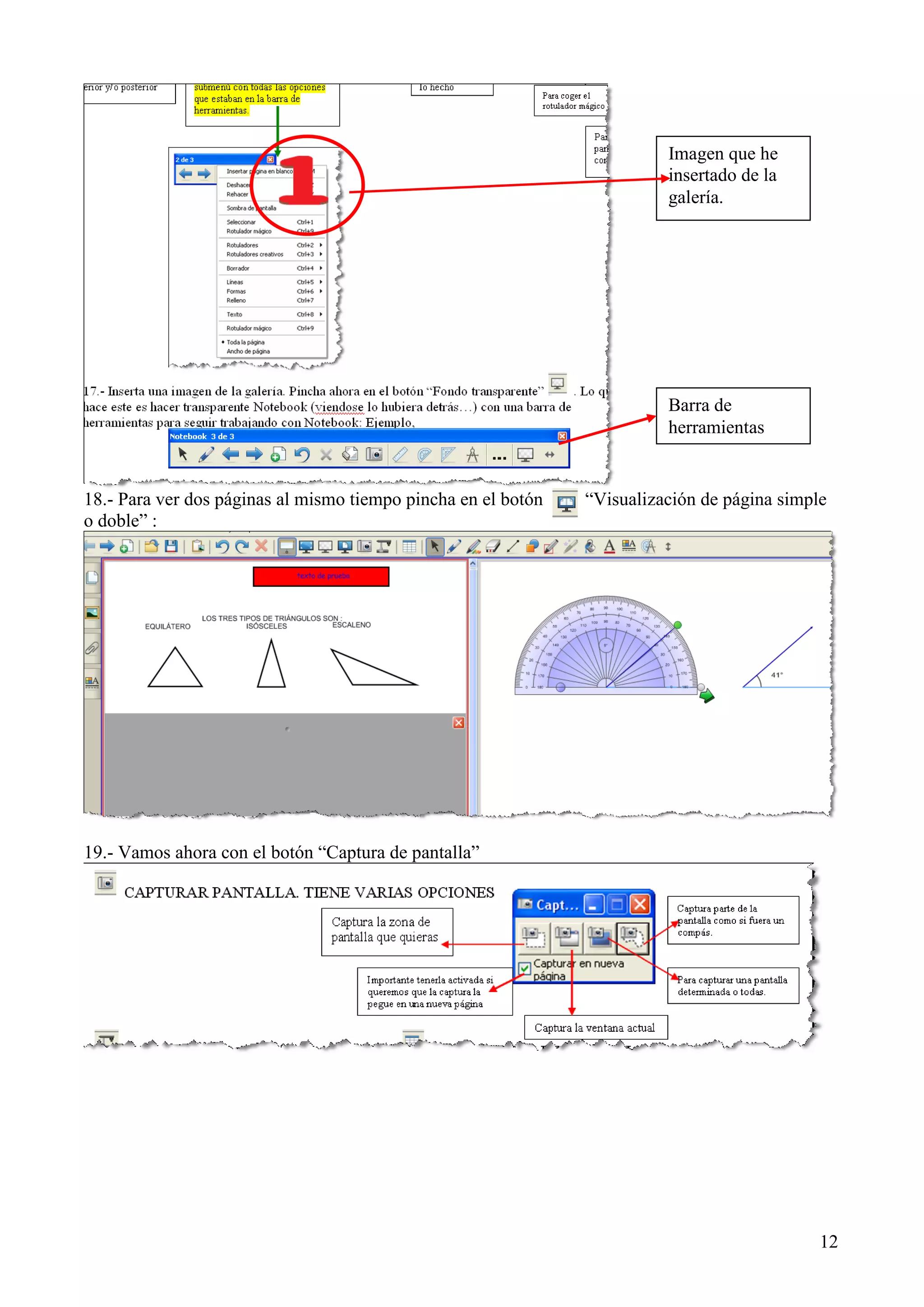 Imagen que he
insertado de la
galería.

Barra de
herramientas

18.- Para ver dos páginas al mismo tiempo pincha en el botón
o doble” :

“Visualización de página simple

19.- Vamos ahora con el botón “Captura de pantalla”

12

 