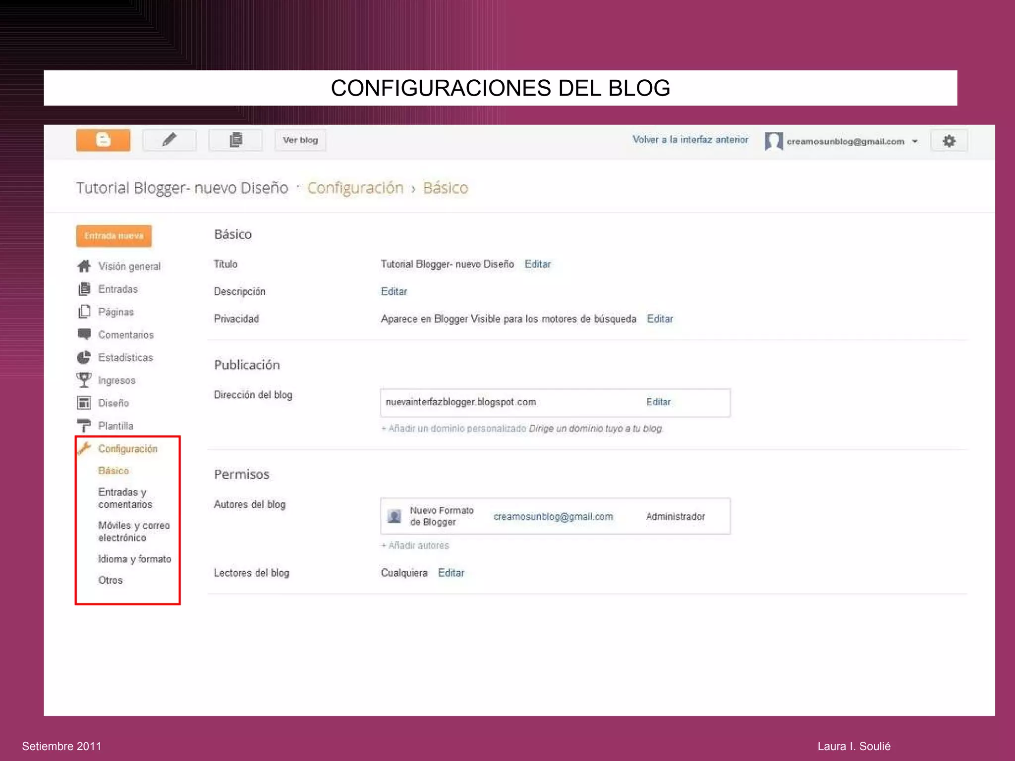 CONFIGURACIONES DEL BLOG 