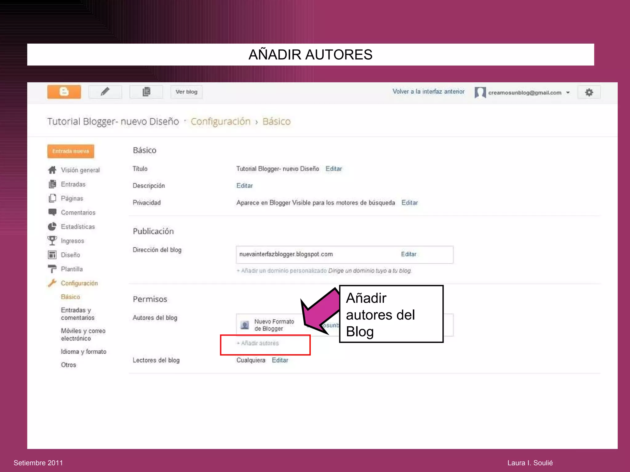 AÑADIR AUTORES Añadir autores del Blog 
