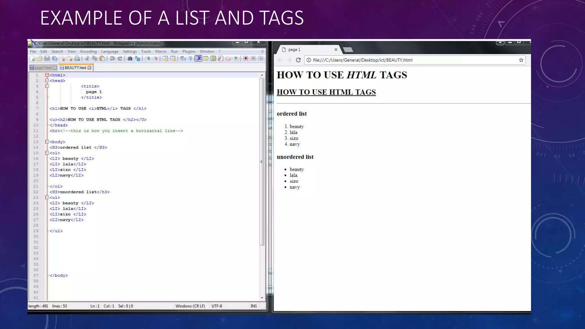 EXAMPLE OF A LIST AND TAGS
 