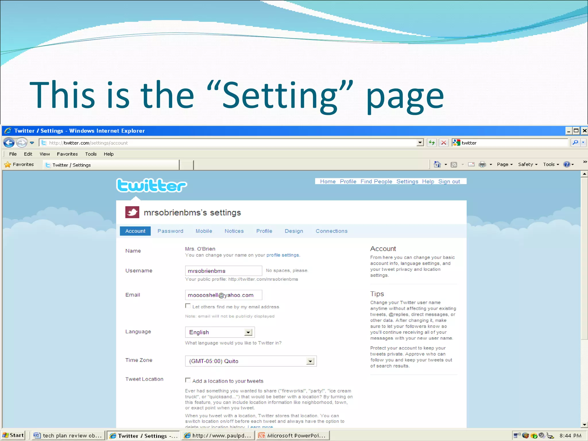 This is the “Setting” page 