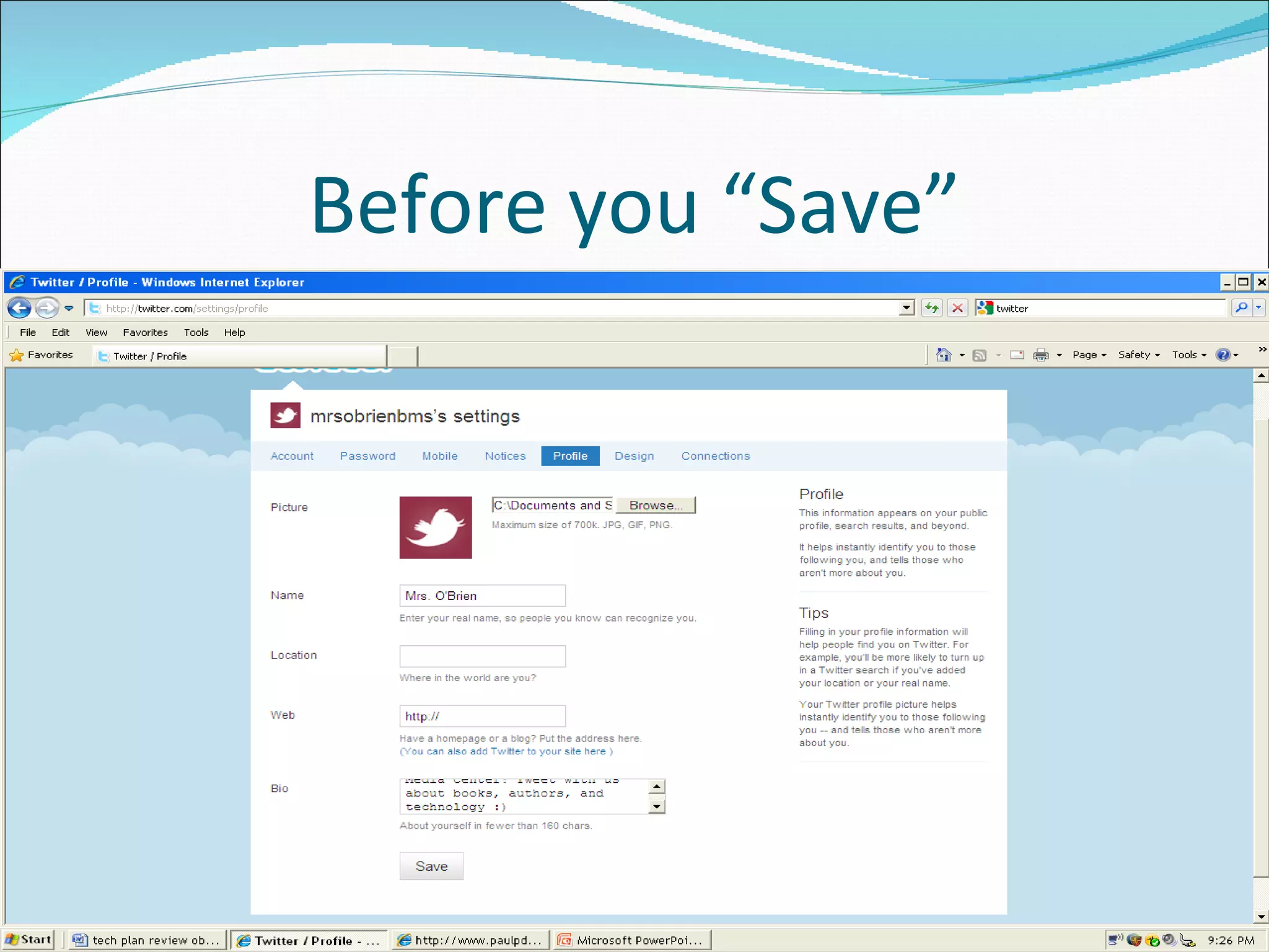 Before you “Save” 
