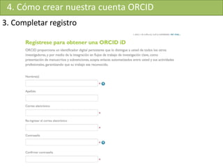 4. Cómo crear nuestra cuenta ORCID
3. Completar registro
 