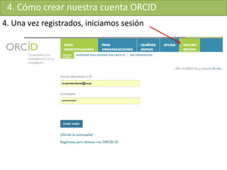 4. Cómo crear nuestra cuenta ORCID
4. Una vez registrados, iniciamos sesión
 