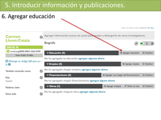 6. Agregar educación
5. Introducir información y publicaciones.
 