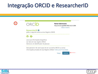 Integração ORCID e ResearcherID
http://orcid.org/0000-0002-0123-208X
Nome Sobrenome
 