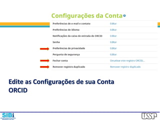 Edite as Configurações de sua Conta
ORCID
 