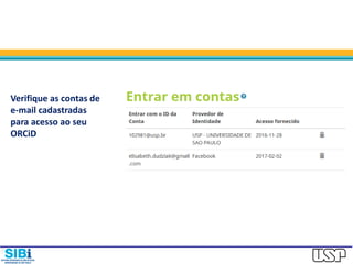 Verifique as contas de
e-mail cadastradas
para acesso ao seu
ORCiD
 