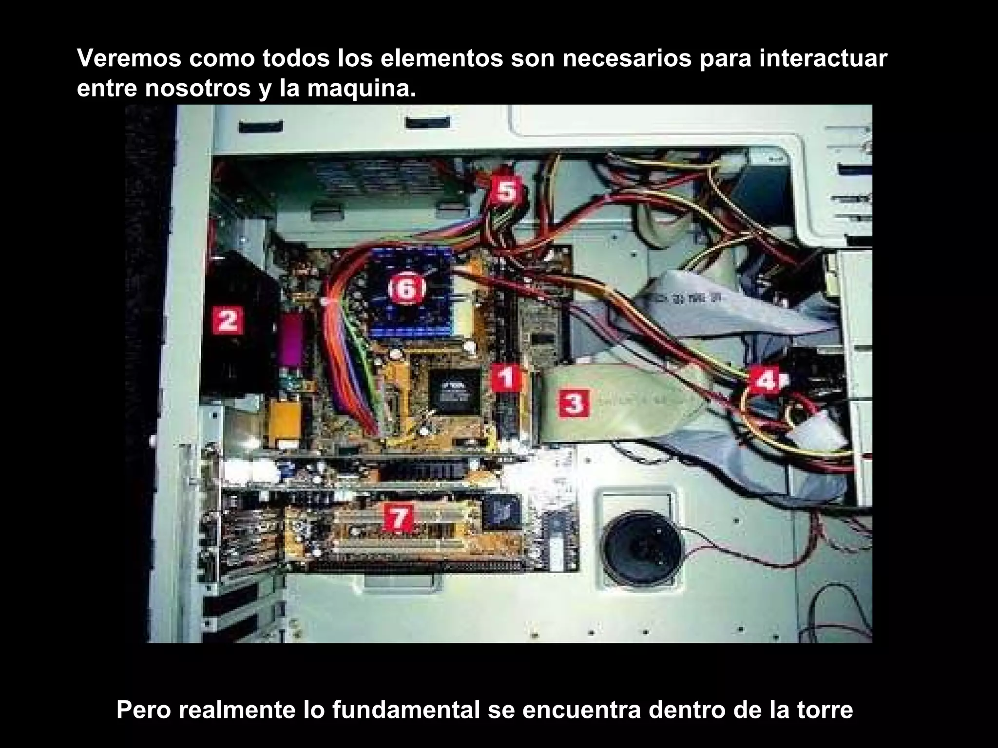 Veremos como todos los elementos son necesarios para interactuar entre nosotros y la maquina. Pero realmente lo fundamental se encuentra dentro de la torre 