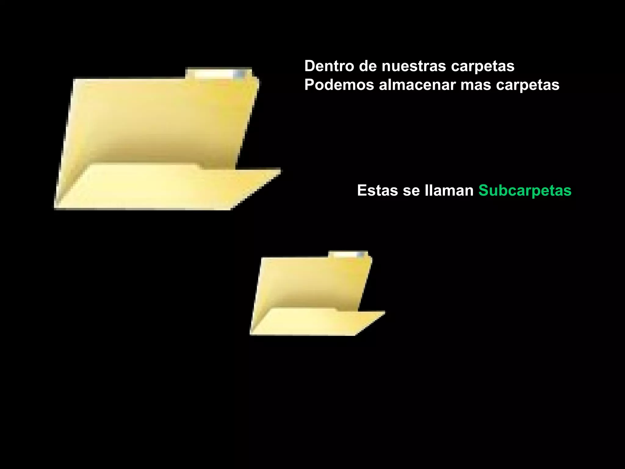 Dentro de nuestras carpetas Podemos almacenar mas carpetas Estas se llaman  Subcarpetas 