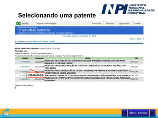 Selecionando uma patente
PI9404595-0
Menu tutorial
 