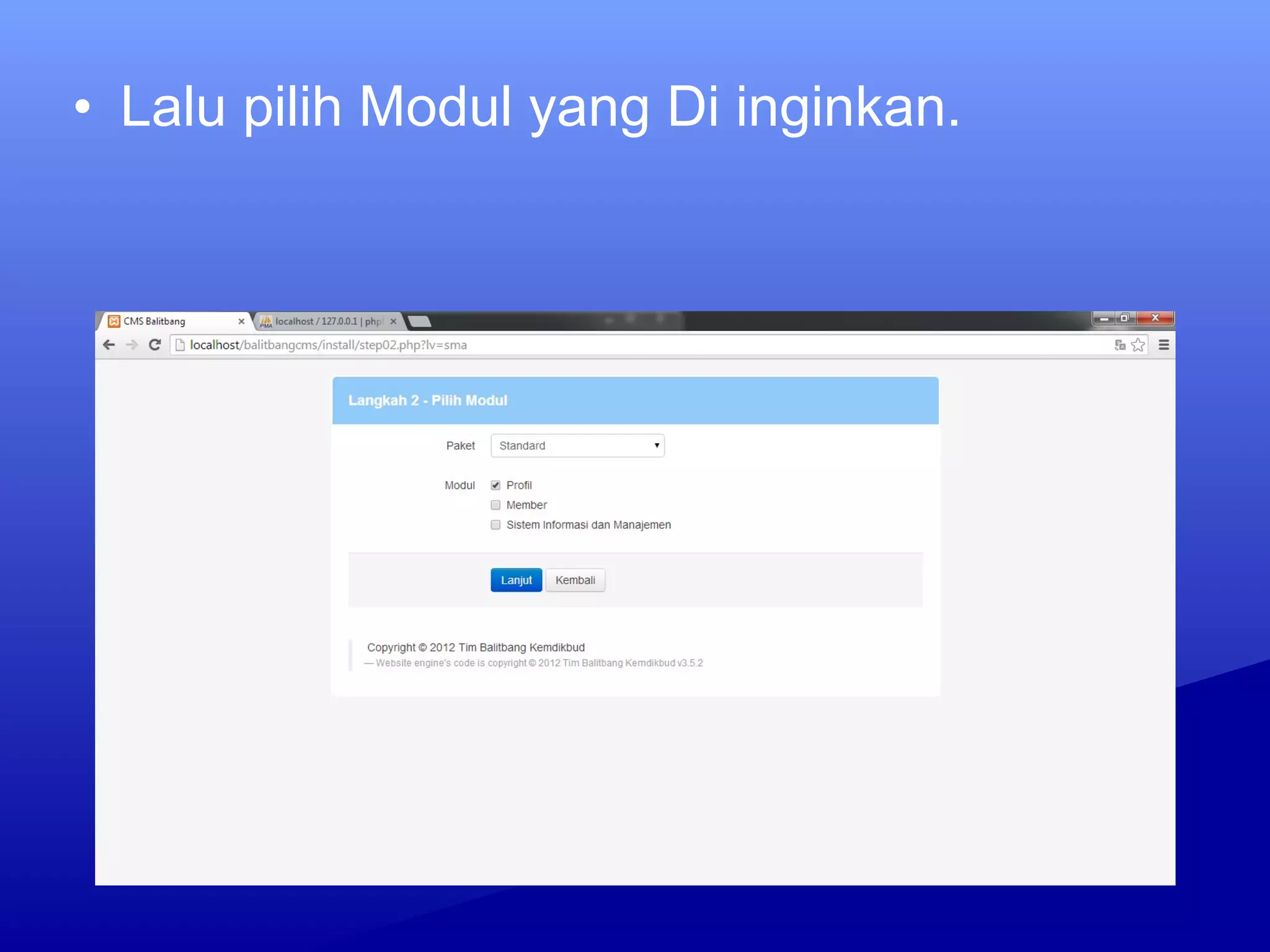 • Lalu pilih Modul yang Di inginkan.
 