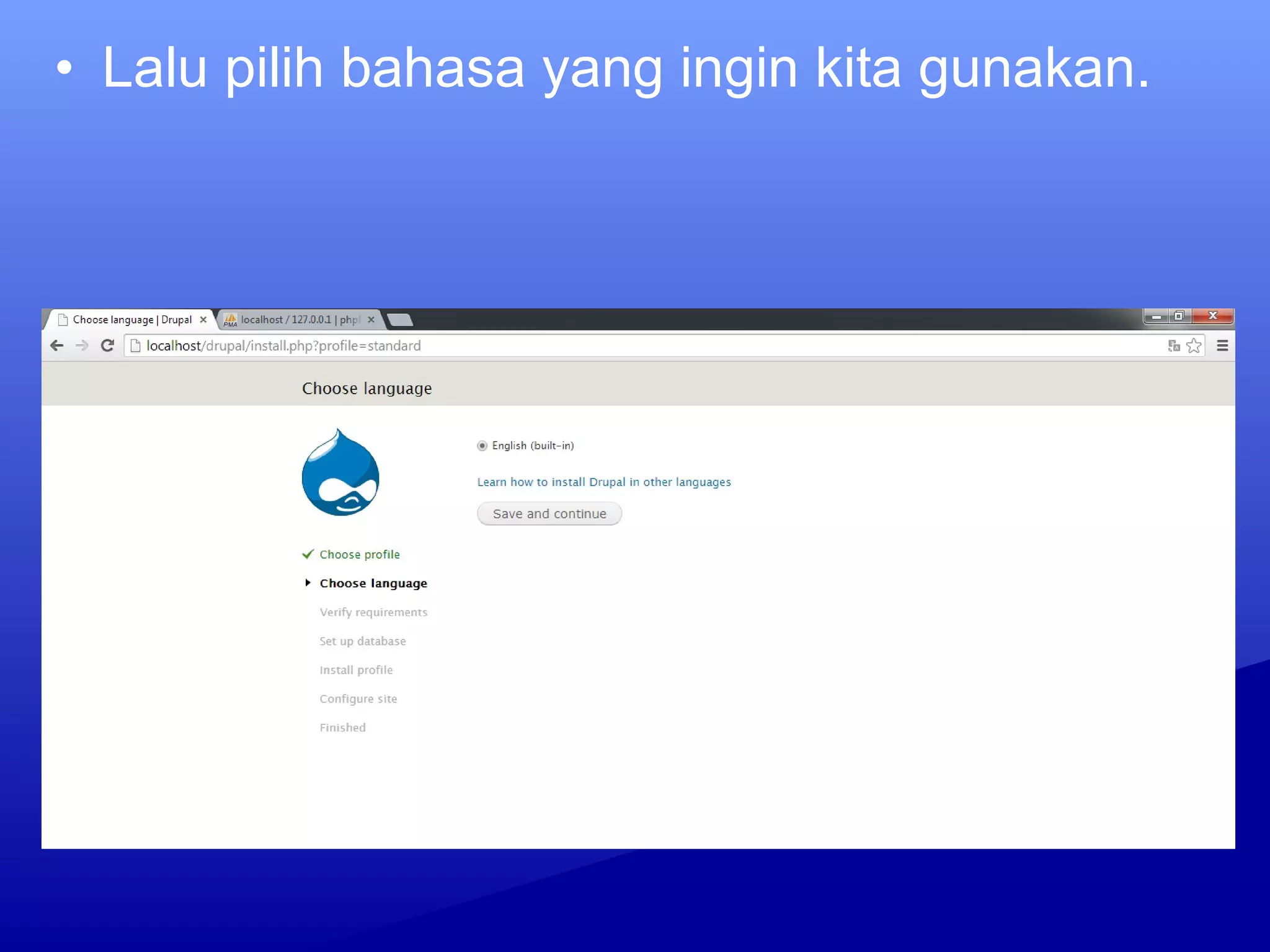 • Lalu pilih bahasa yang ingin kita gunakan.
 