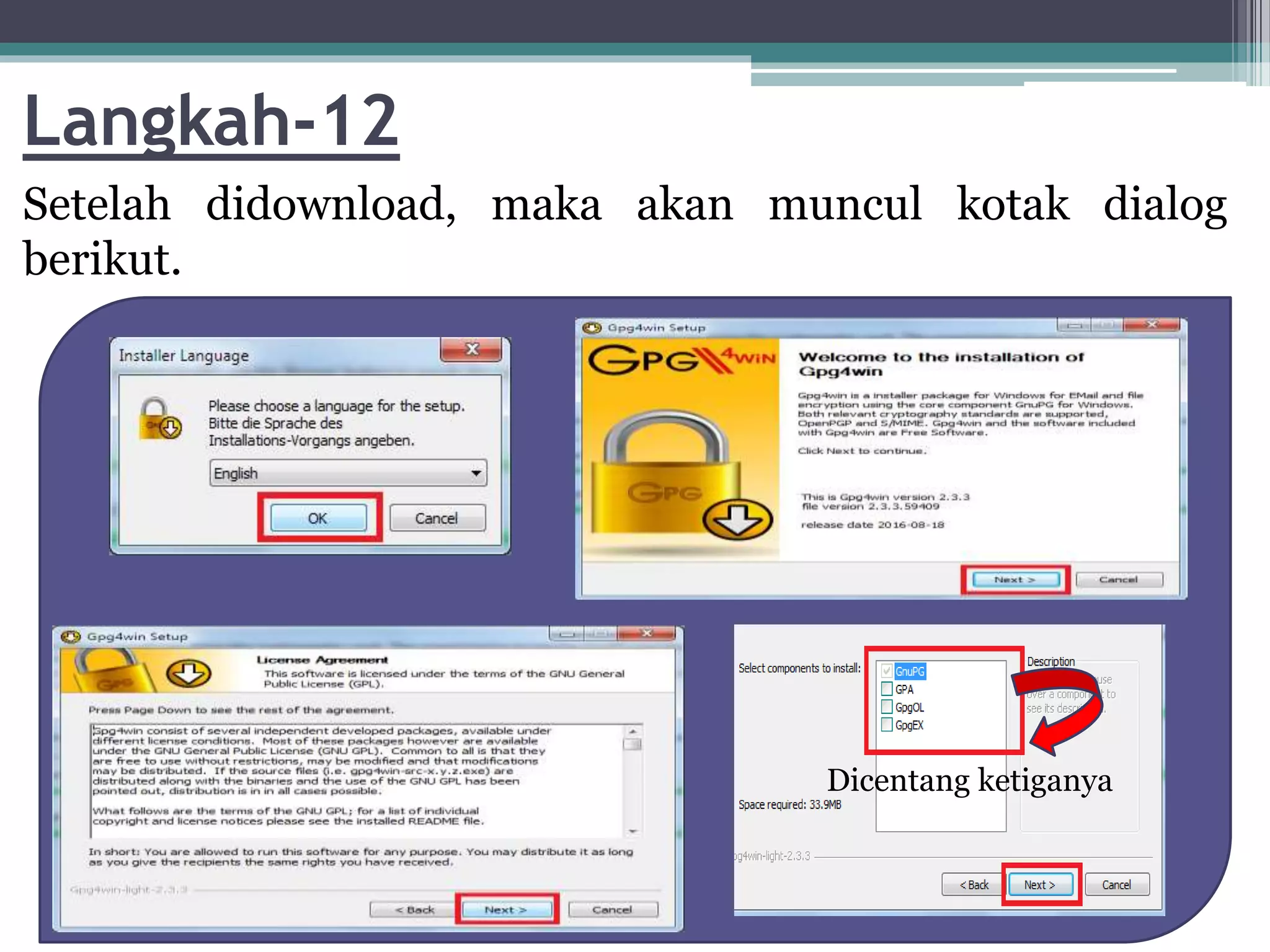 Langkah-12
Setelah didownload, maka akan muncul kotak dialog
berikut.
Dicentang ketiganya
 