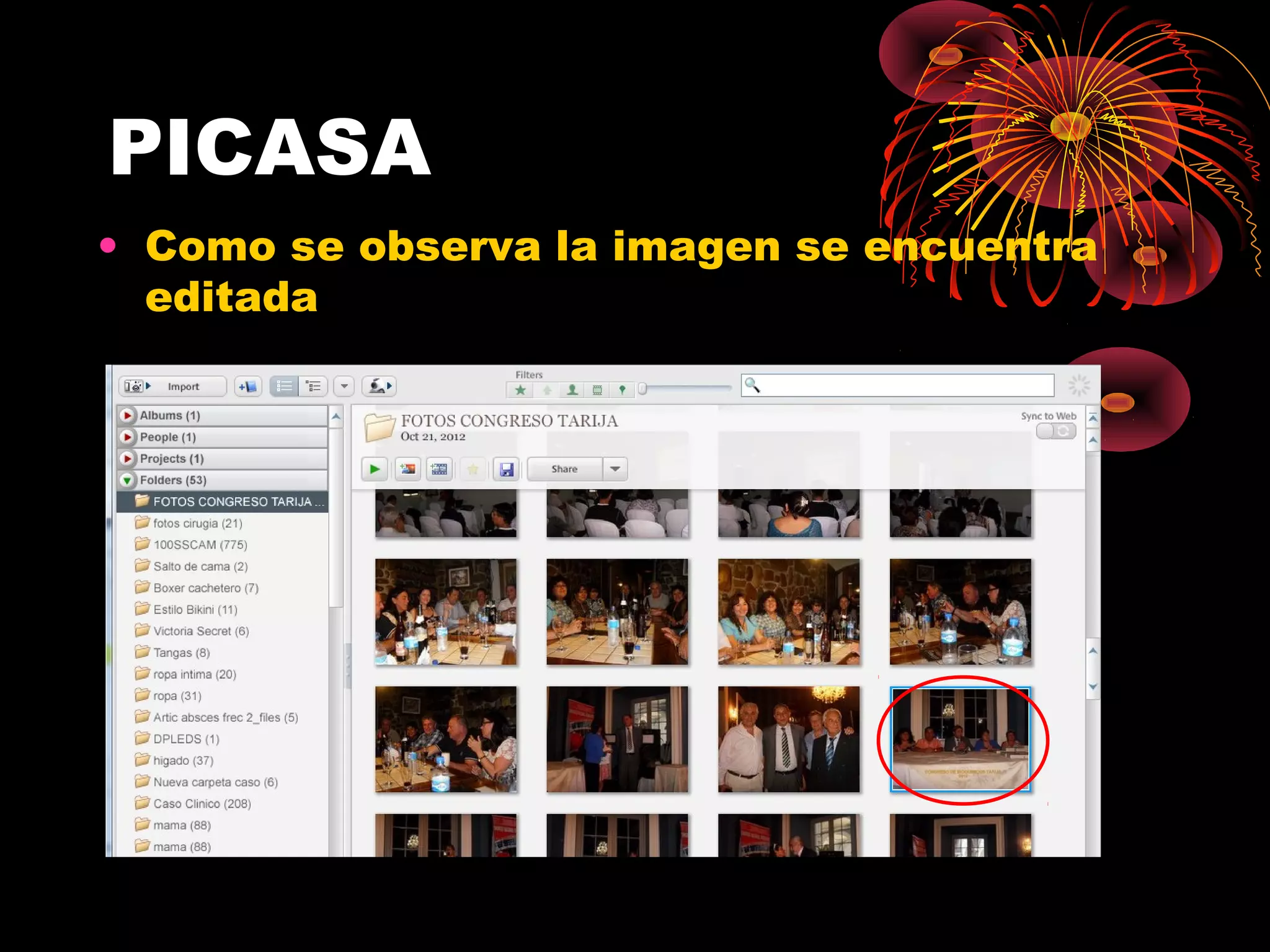 PICASA
• Como se observa la imagen se encuentra
  editada
 