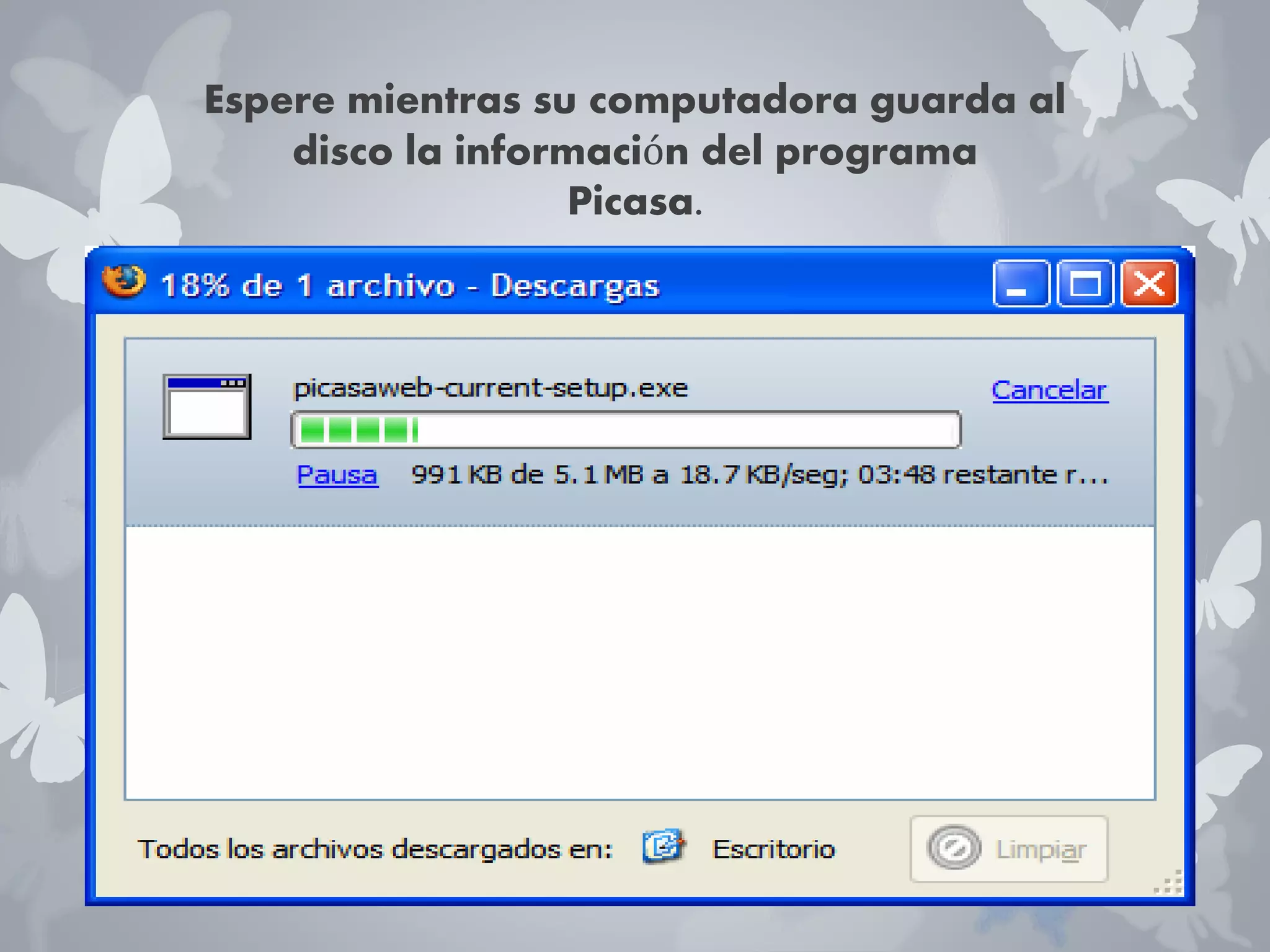 Espere mientras su computadora guarda al 
disco la información del programa 
Picasa. 
 