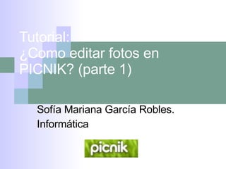 Tutorial:  ¿Como editar fotos en PICNIK? (parte 1) Sofía Mariana García Robles. Informática 