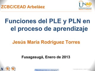 ZCBC/CEAD Arbeláez


 Funciones del PLE y PLN en
   el proceso de aprendizaje

    Jesús María Rodríguez Torres


        Fusagasugá, Enero de 2013


                                    FI-GQ-GCMU-004-015 V. 000-27-08-2011
 