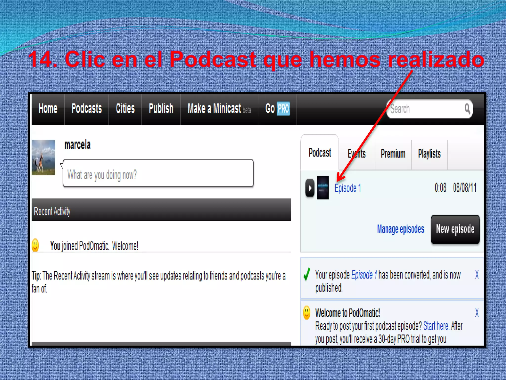 12. Nos saldrá una información diciendo que el episodio ya esta publicado.