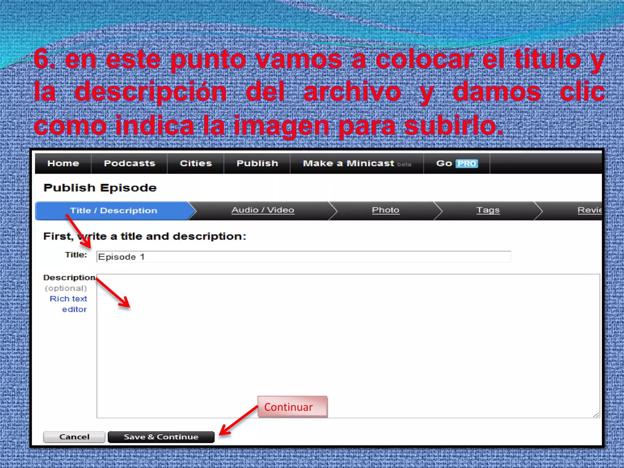 4. Subimos la imagen respectiva 
