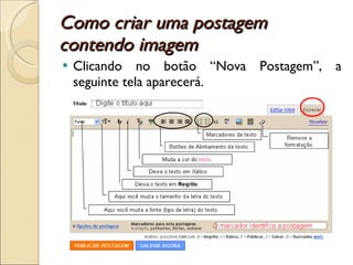 Como criar uma postagem contendo imagem  Clicando no botão “Nova Postagem”, a seguinte tela aparecerá. 