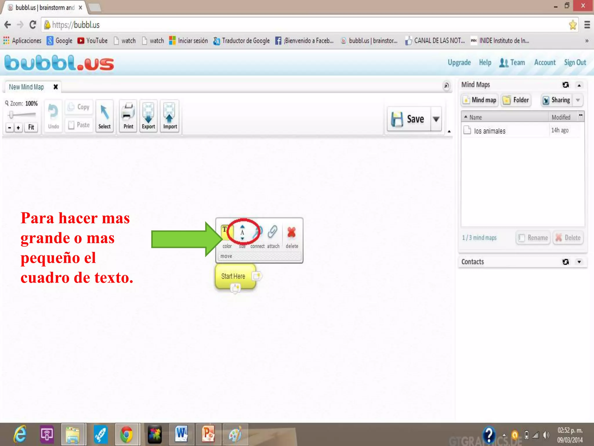Para hacer mas
grande o mas
pequeño el
cuadro de texto.
 