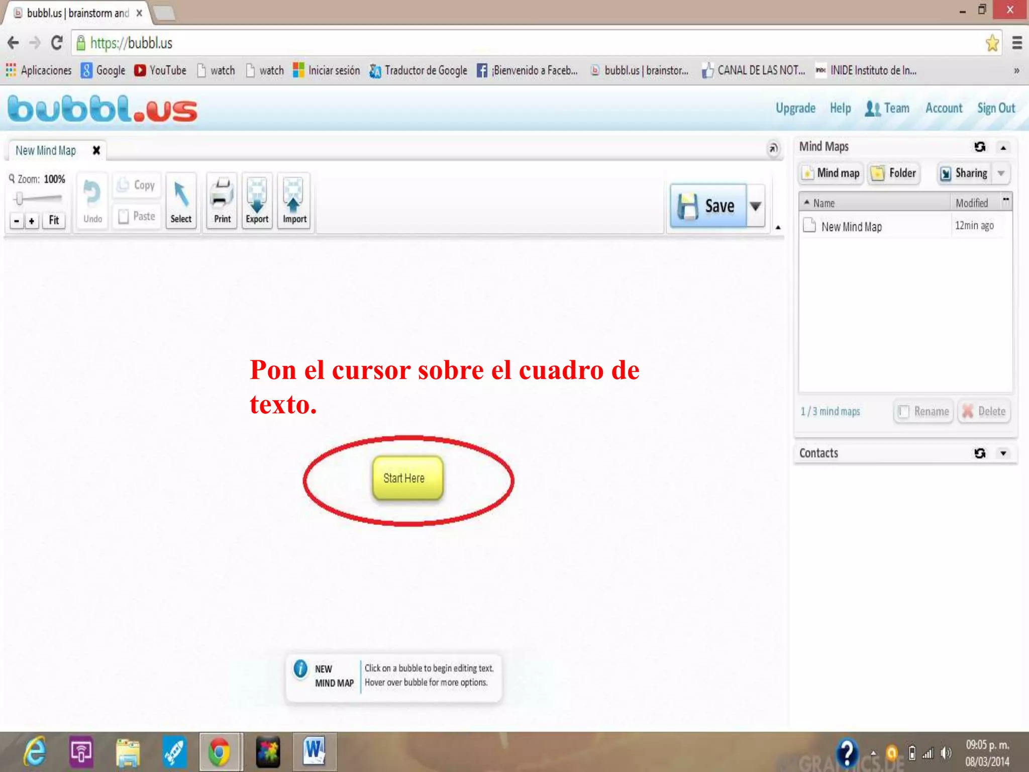 Pon el cursor sobre el cuadro de
texto.
 