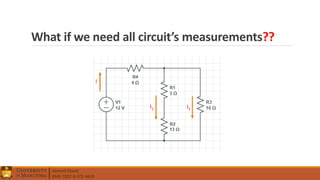 Ahmed Elwali
BME 7022 & ECE 4610
What if we need all circuit’s measurements??
I
I1 I2
 