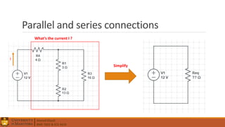 Ahmed Elwali
BME 7022 & ECE 4610
Parallel and series connections
I
What’s the current I ?
Simplify
 