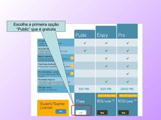 Escolha a primeira opção “Public” que é gratuita 