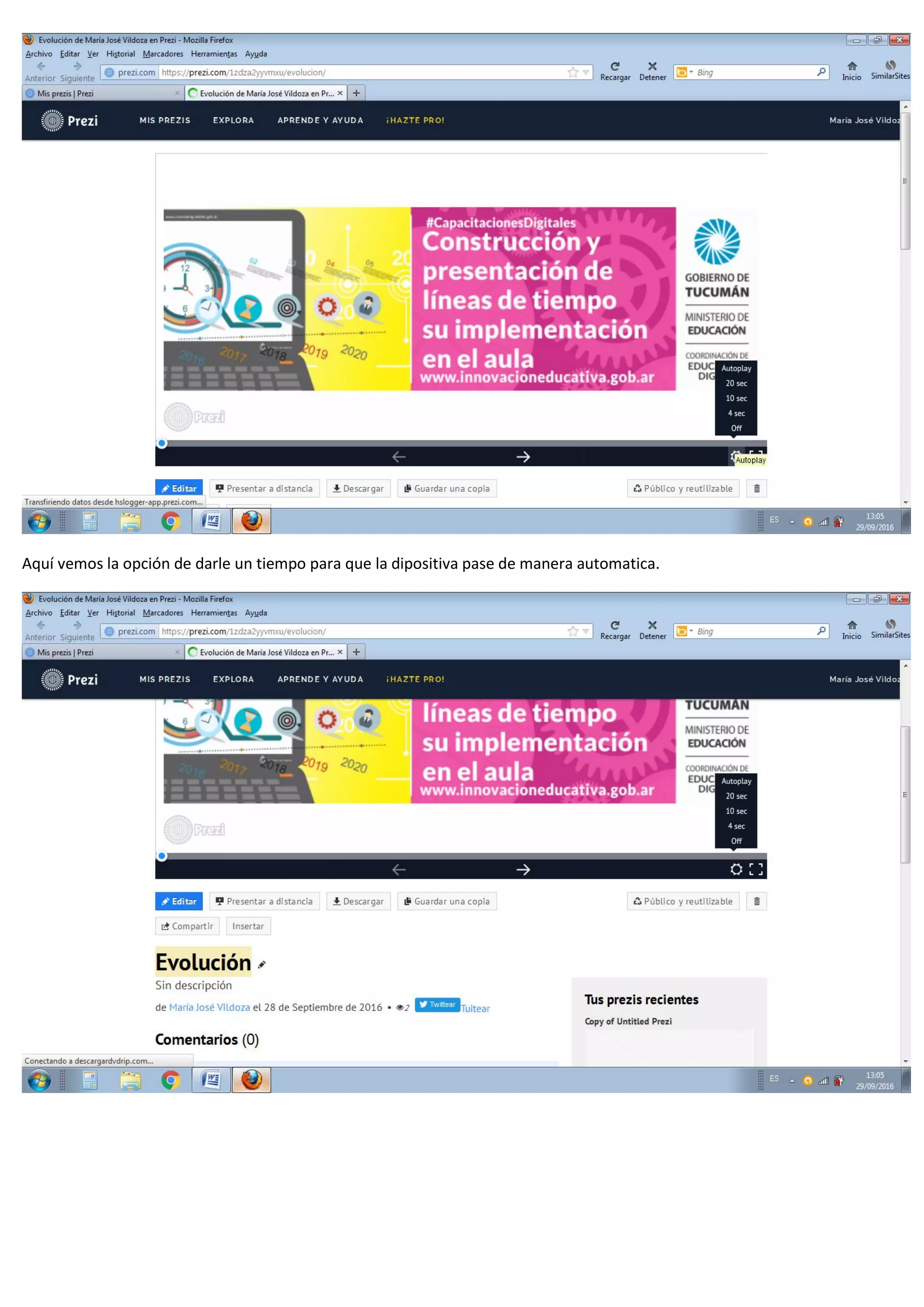 Aquí vemos la opción de darle un tiempo para que la dipositiva pase de manera automatica.
 