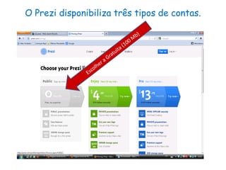 O Prezi disponibiliza três tipos de contas.
 