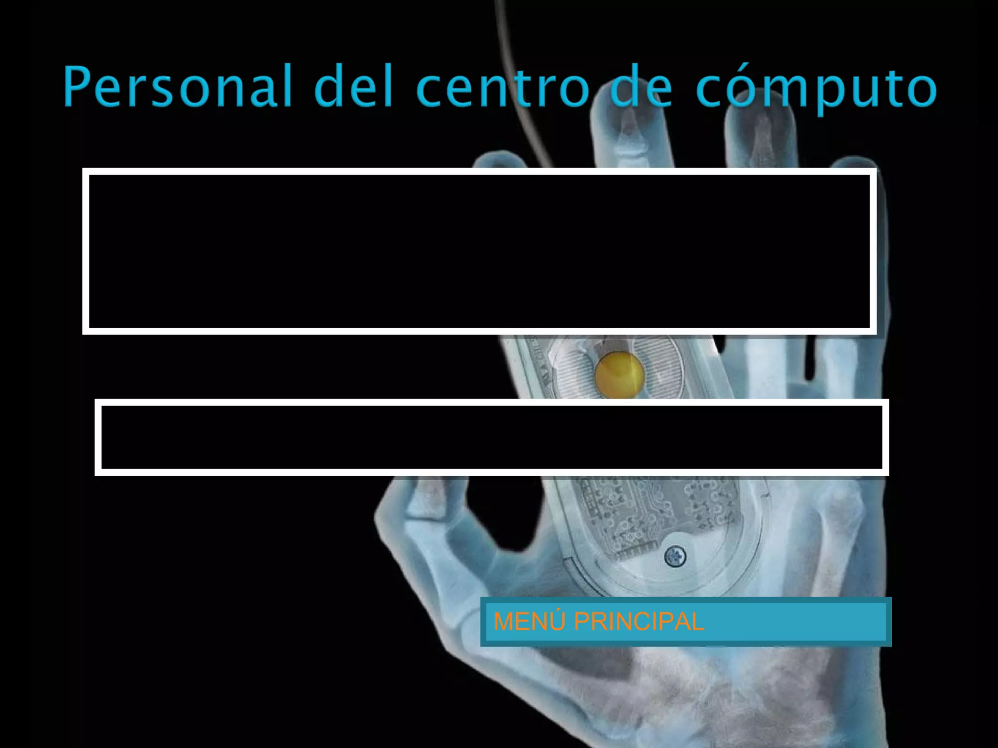 MC. ELVIA GARDUÑO TELIZ
MC. MIGUEL ÁNGEL MARTÍNEZ DE LA PAZ
PROFESORES DE LA UNIDAD DE APRENDIZAJE
MC. ELVIA GARDUÑO TELIZ
MC. MIGUEL ÁNGEL MARTÍNEZ DE LA PAZ
PROFESORES DE LA UNIDAD DE APRENDIZAJE
MTRA. MARIA DE LA PAZ VERÓN SALGADO.
AUXILIAR DEL CENTRO DE CÓMPUTO
MTRA. MARIA DE LA PAZ VERÓN SALGADO.
AUXILIAR DEL CENTRO DE CÓMPUTO
MENÚ PRINCIPAL
 