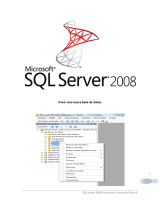 Crear una nueva base de datos.




                                                               1




                SQL Server 2008 Procedure| Fernando Pérez A.
 