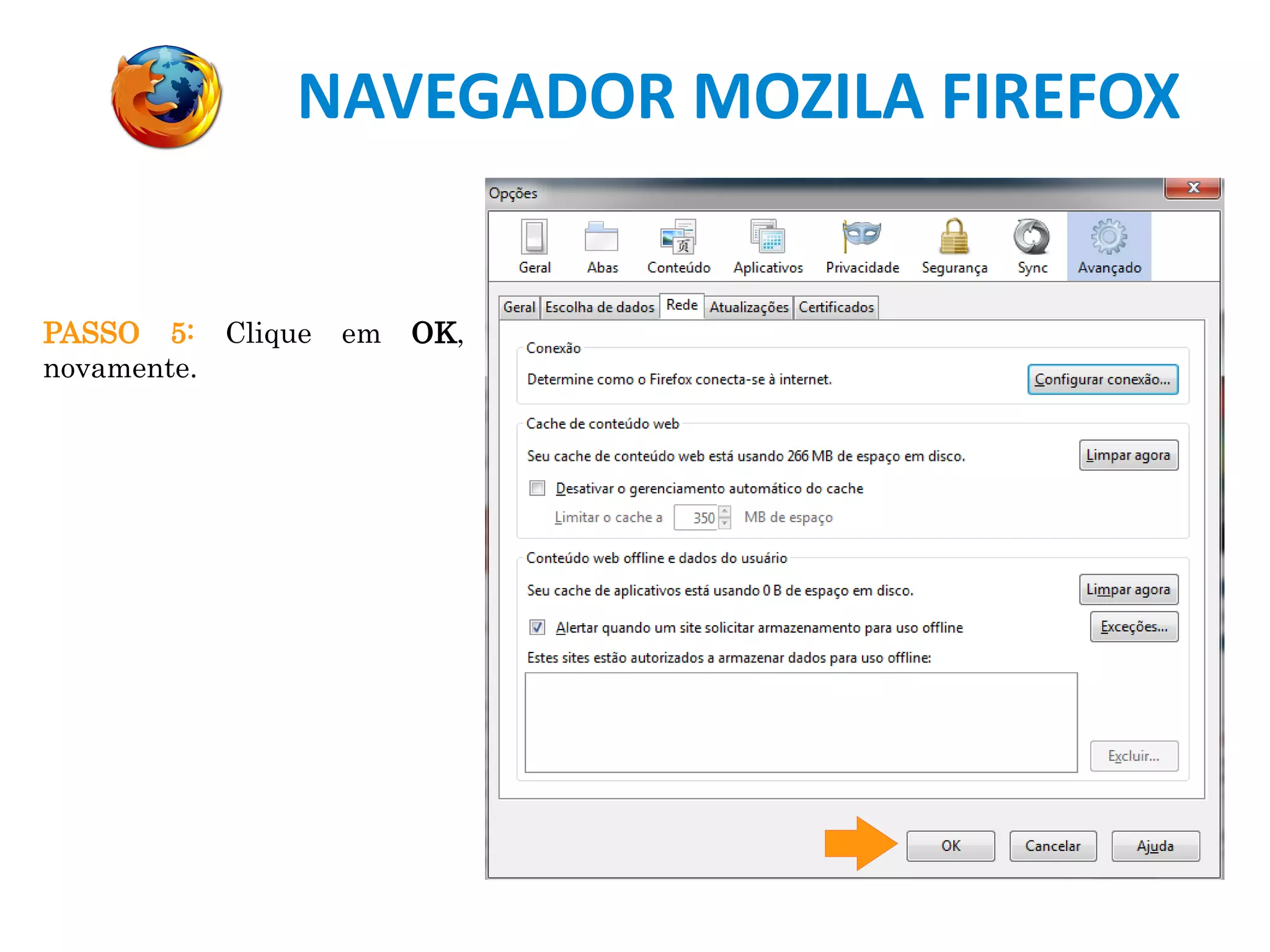 NAVEGADOR MOZILA FIREFOX
PASSO 5: Clique em OK,
novamente.
 